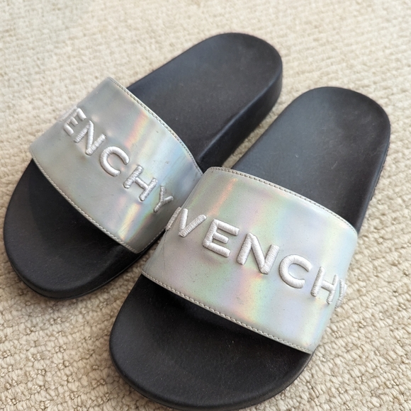 GIVENCHY METALLIC WOMENS SLIDES - Picture 1 of 4